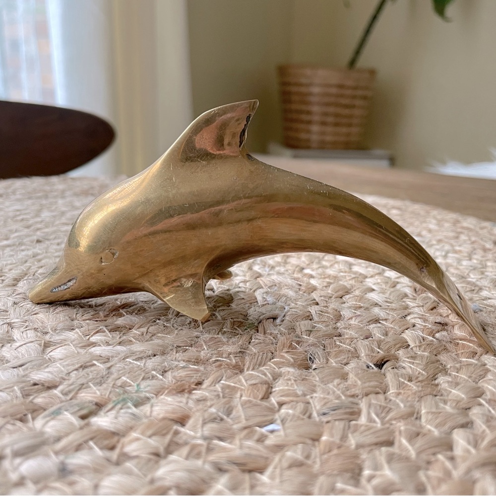 Retro • Vintage • Brass Dolphin • 6" Long Paper weight